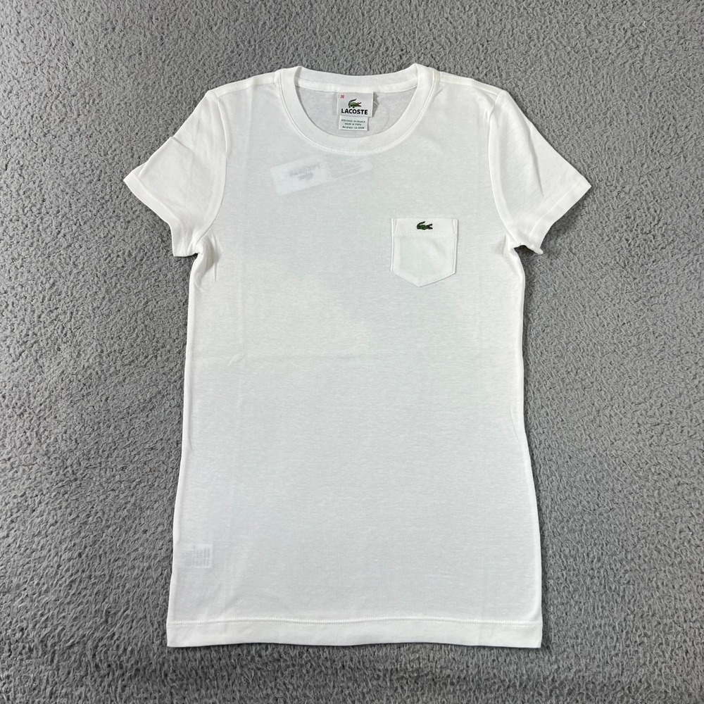 Lacoste Pocket T-Shirt Women US Size M (EU/6) White Short Sleeve Crew Neck NWT